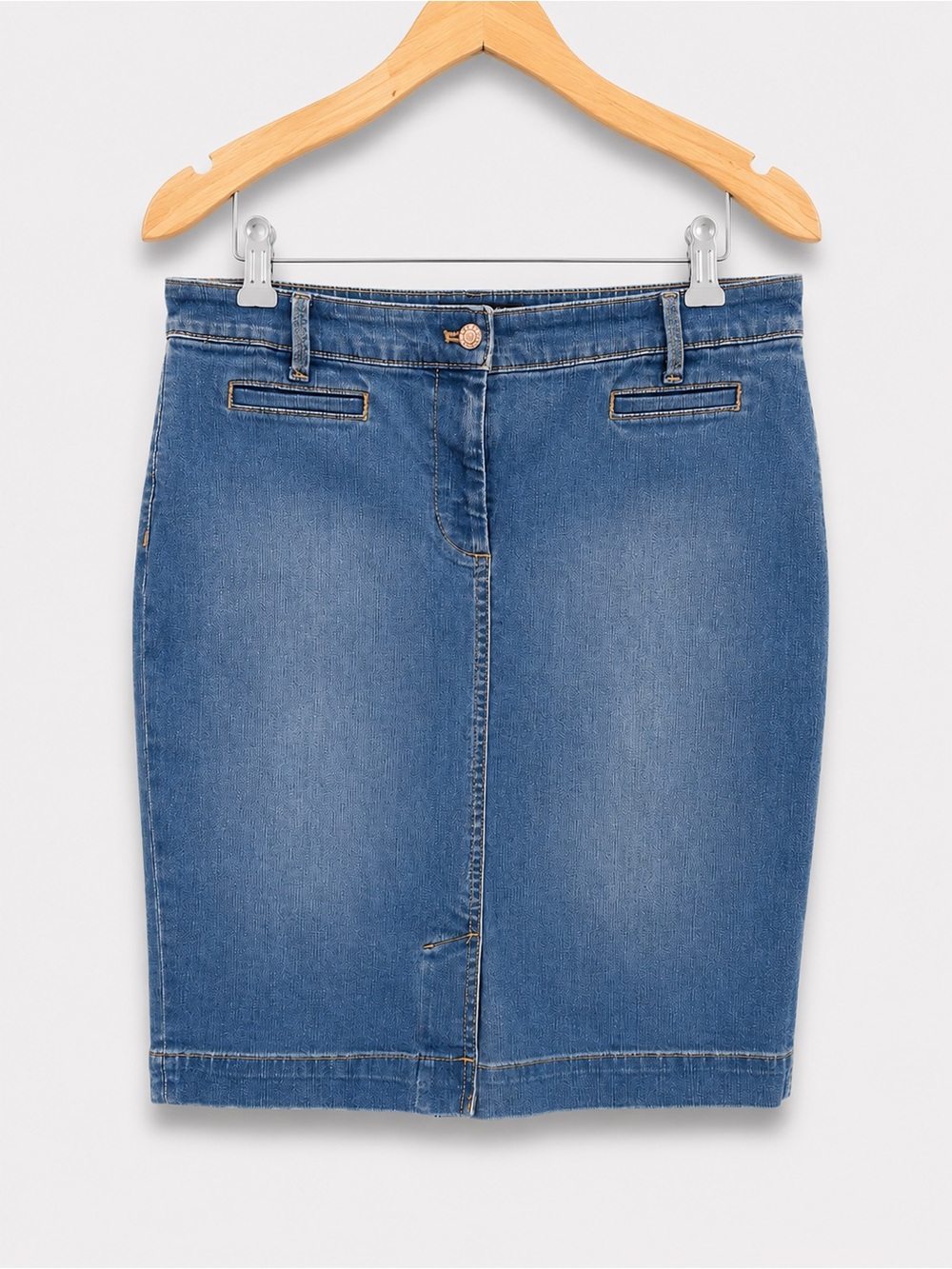 TALBOTS Denim Pencil Skirt Petite 10 Modest Midi Jean Skirt